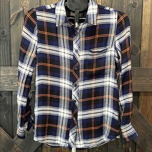 Melloday Plaid Flannel Top M Button Front Long Sleeves Soft Dark Academia Preppy
